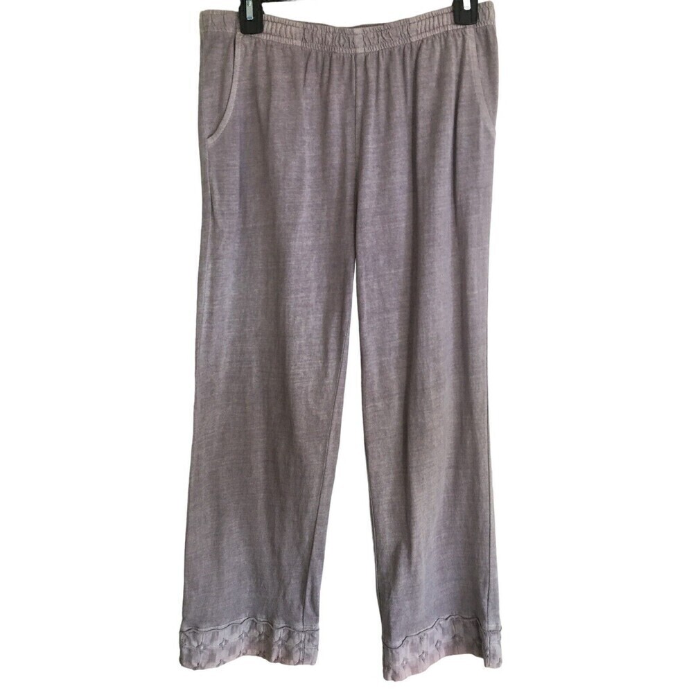 Focus Size Small Pants Purple Elastic Waist Geometric Pattern Gray Cotton